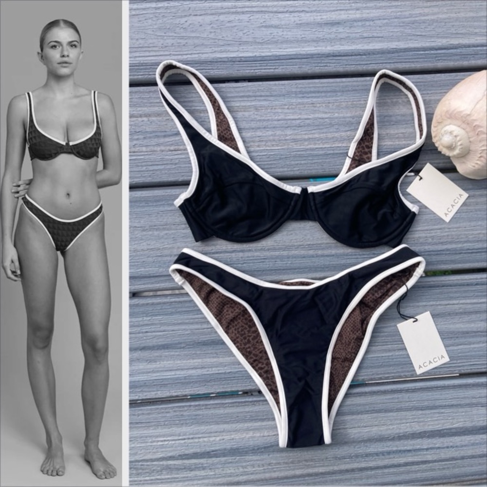 ACACIA Set - Black Piped Ruby Underwire Bikini Top & Parker Bottoms - M/L